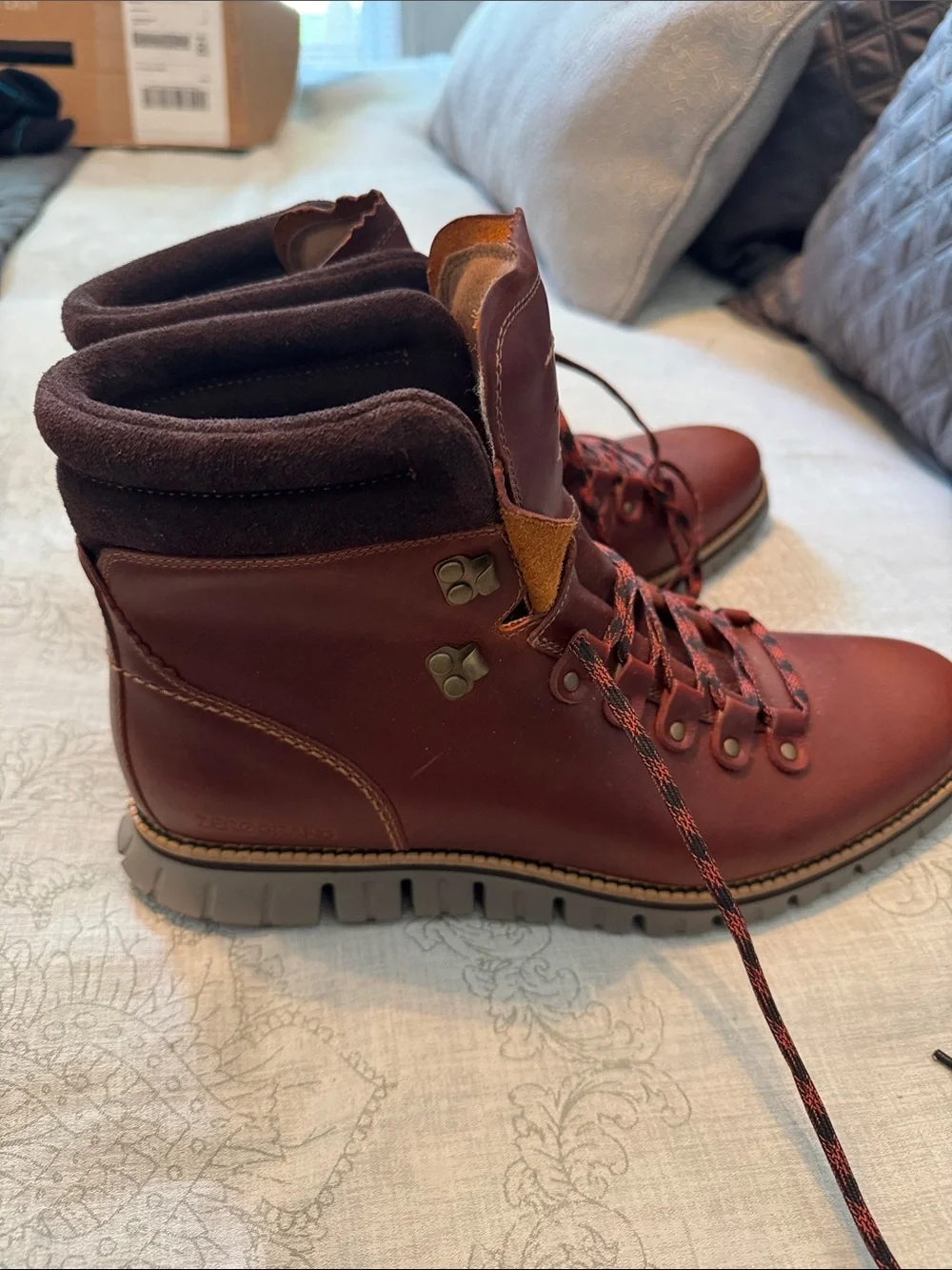 Cole Haan Brown Leather Waterproof Hiking-Style Lace-Up Boots